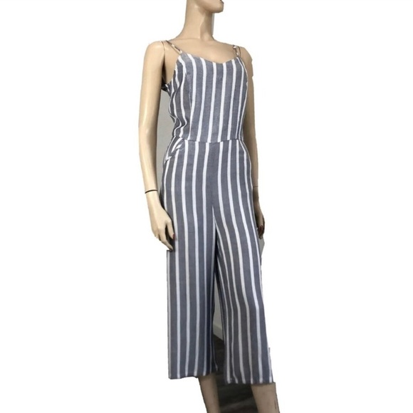 BELLE VERÉ sleeveless V-neck jumpsuit relax fit/stripe print minimalist - Picture 1 of 16